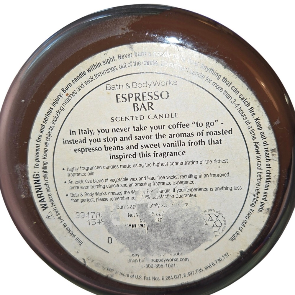 RARE Bath & Body Works Espresso Bar 3 Wick Candle 14.5oz Coffee Vanilla NEW READ - Picture 7 of 7